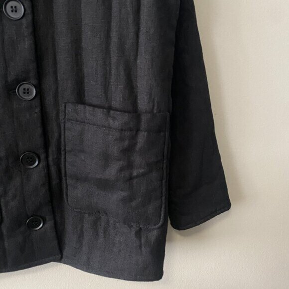 LINENIDstudio Ctom Made Black Quilted Linen Padded Jacket With Pockets - Picture 6 of 9